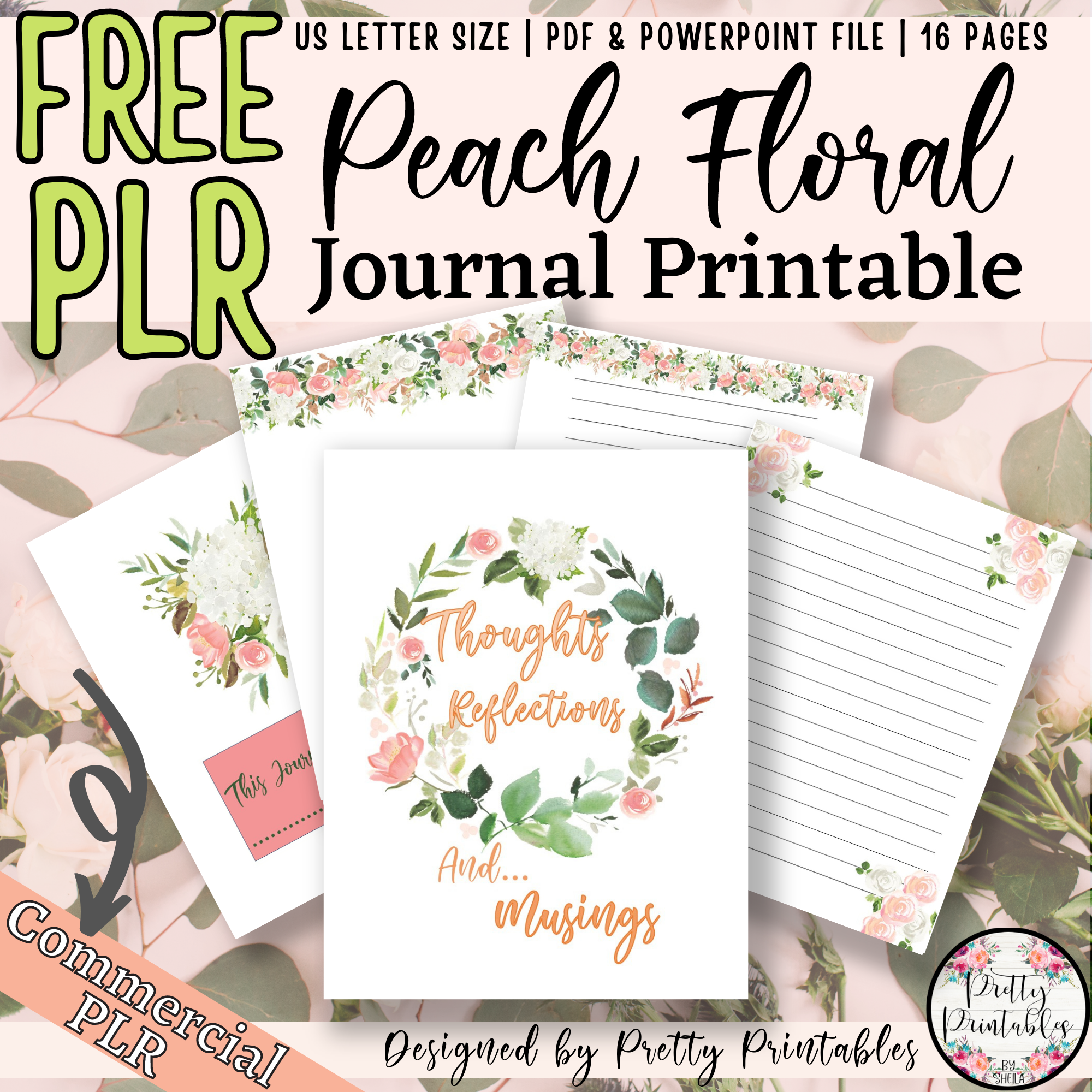 FREE Peach Floral Journal Printable Template Commercial PLR