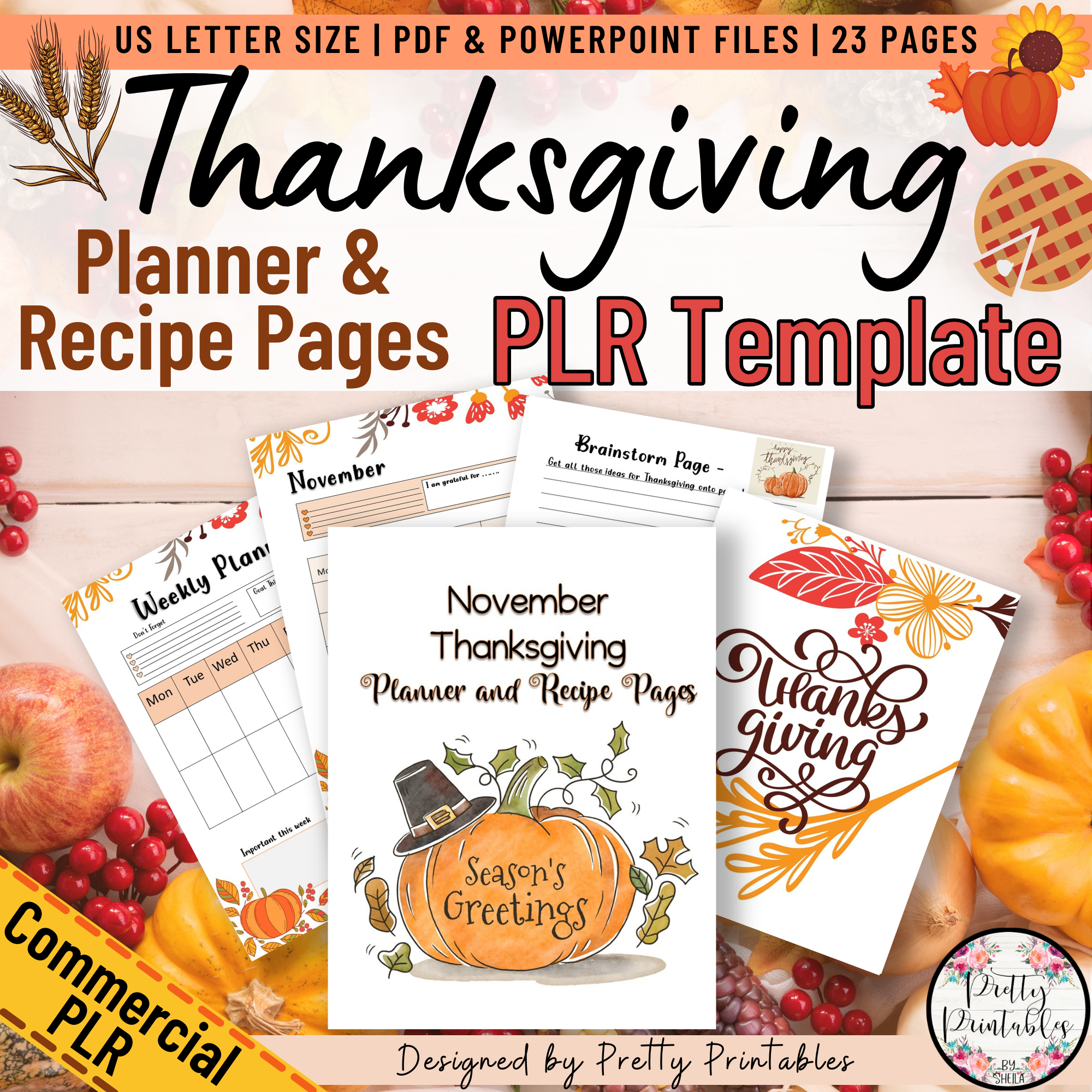 Thanksgiving Printable Planner & Recipe Pages Commercial PLR Template