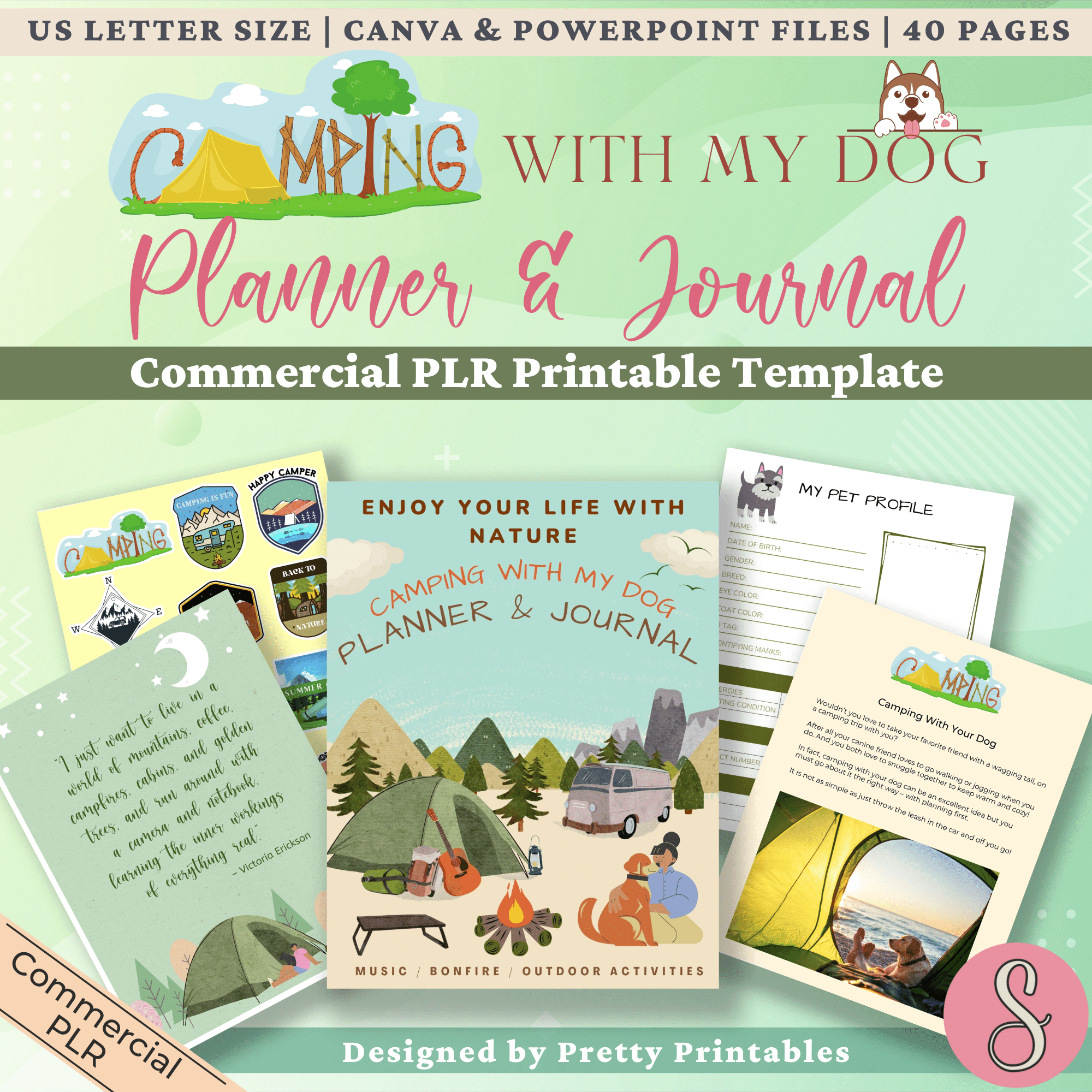 Camping with my Dog Planner & Journal Commercial PLR Printable Template