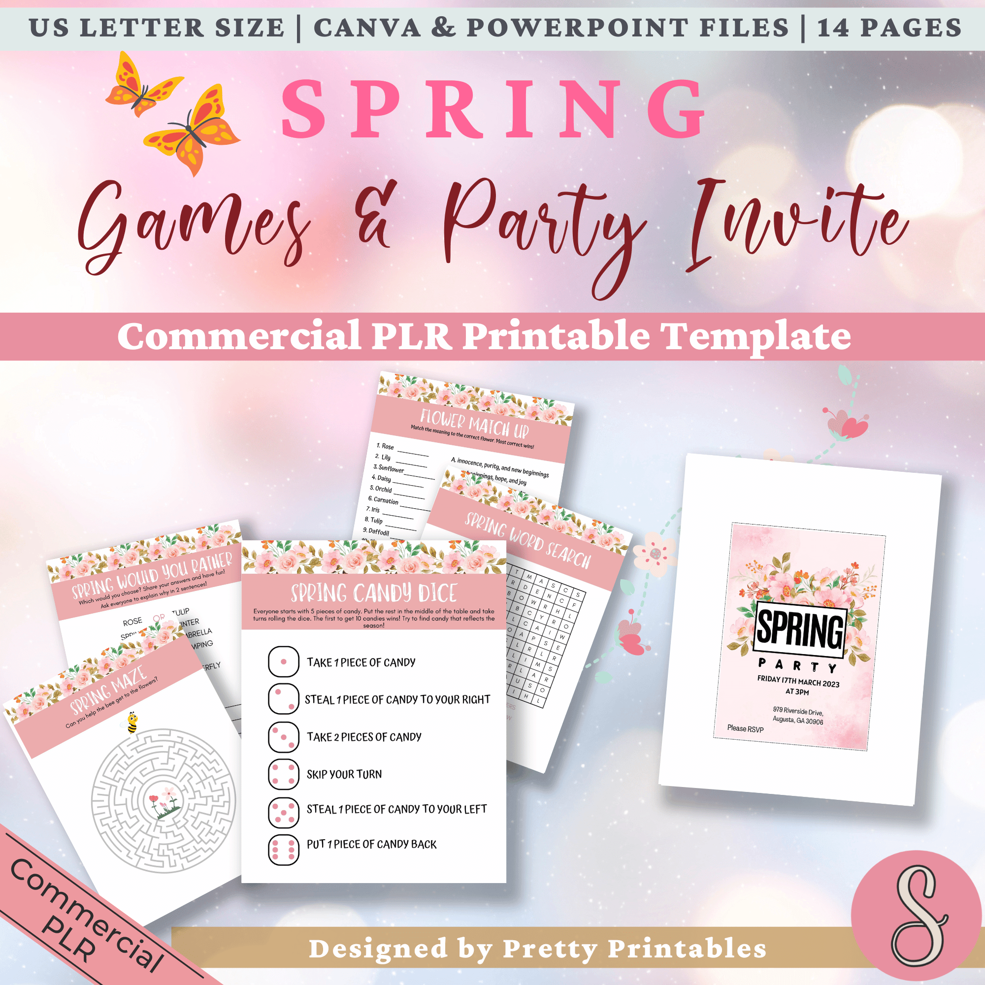 Spring Games & Party Invite Commercial PLR Printable Template