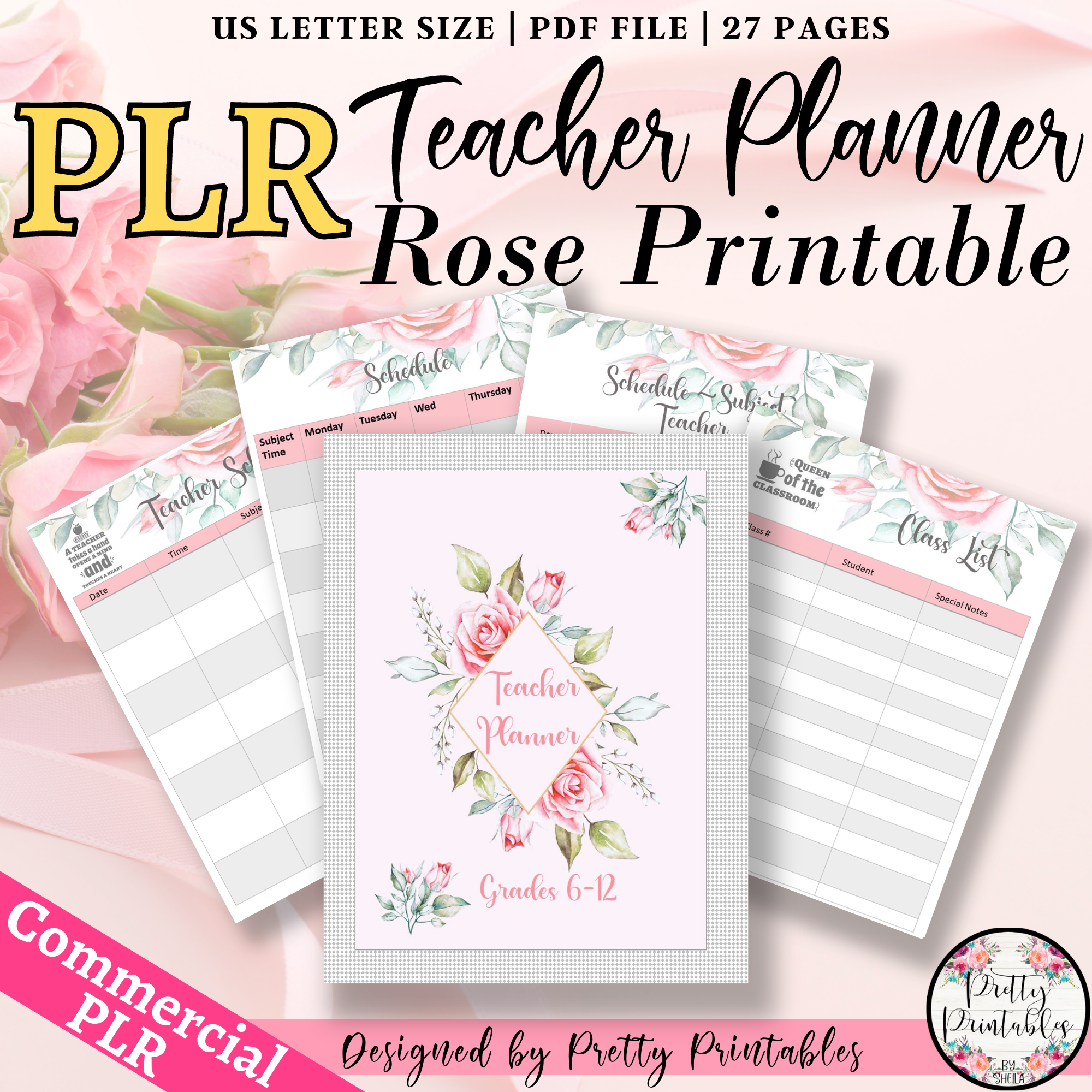 Rose Teacher Planner Printable Template Commercial PLR