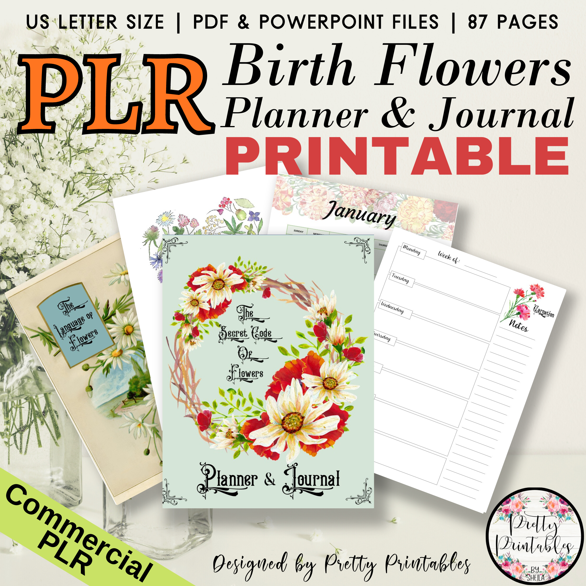 Floral Birth Flowers Monthly Planner Printable Template Commercial PLR