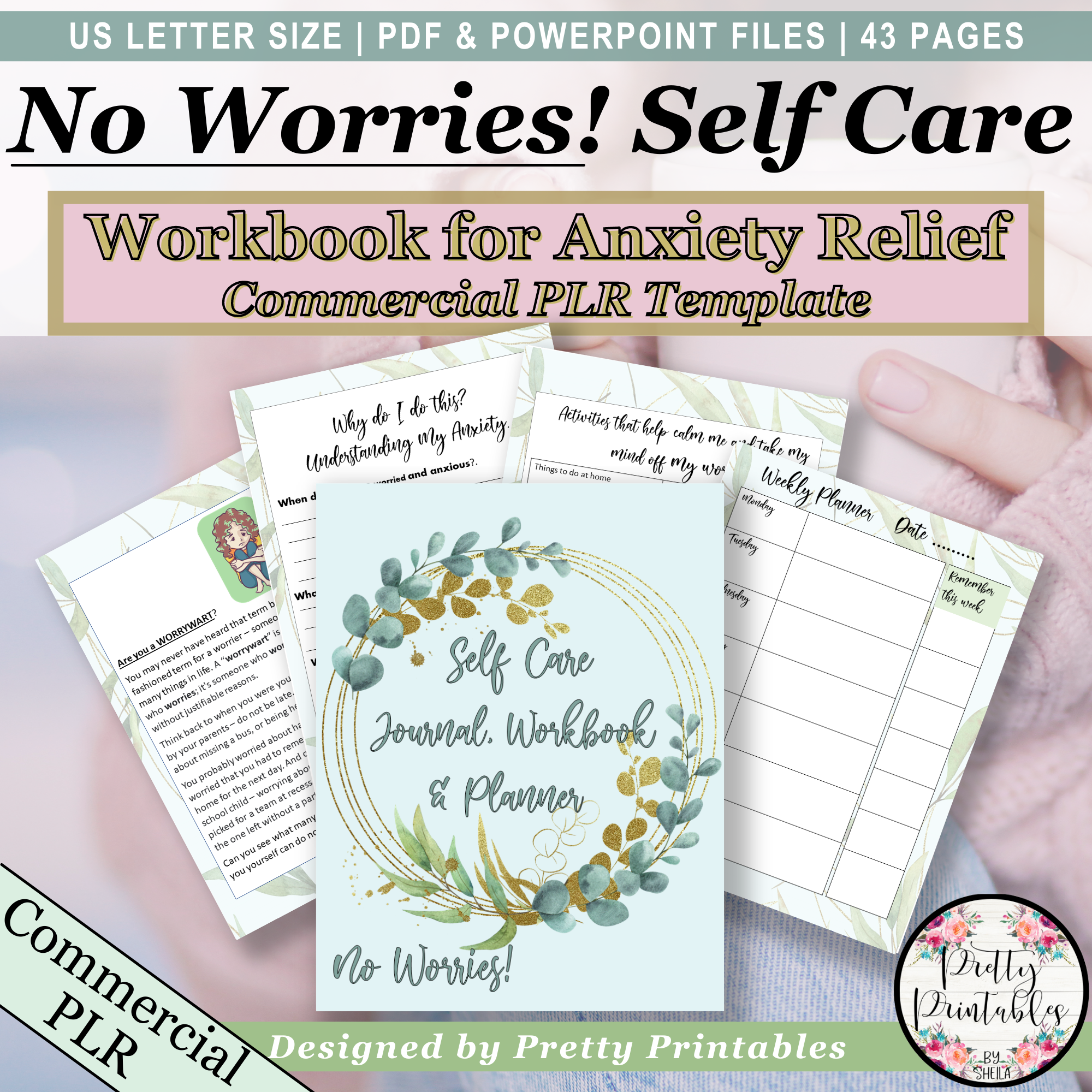 No Worries Self Care Workbook for Anxiety Relief Commercial PLR Template