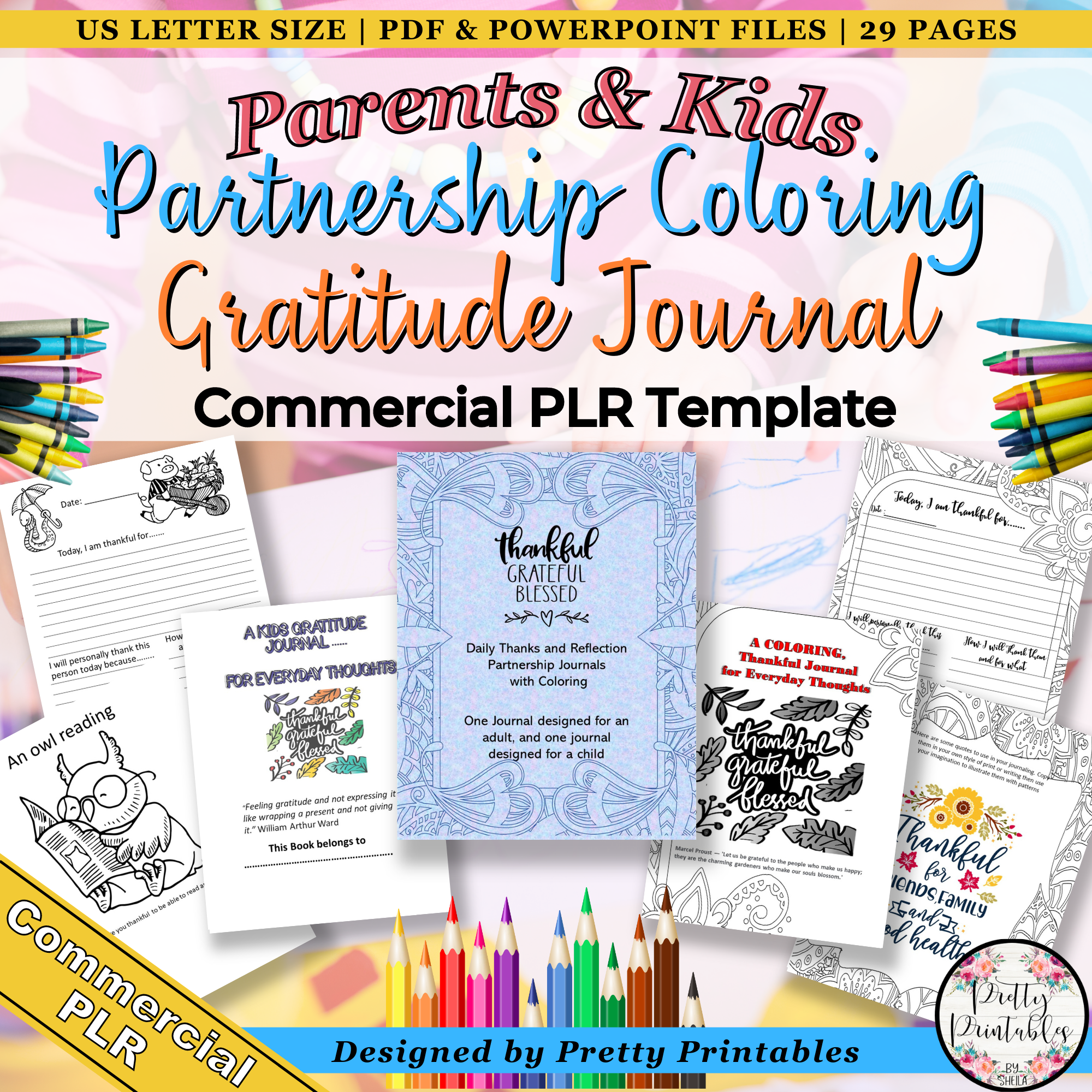 Parents & Kids Partnership Coloring Gratitude Journal Commercial PLR Templates