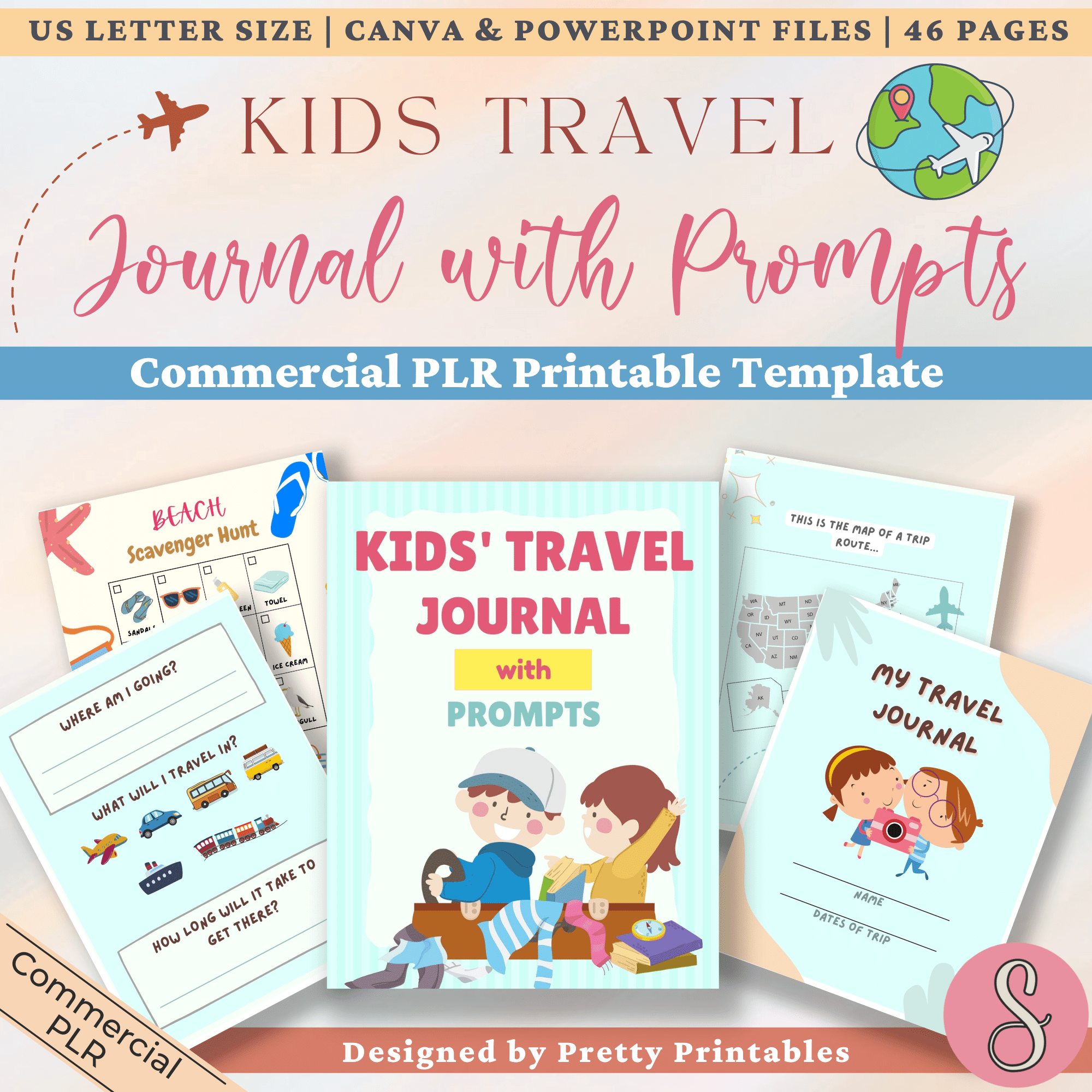 Kids’ Travel Journal with Prompts Commercial PLR Printable Template