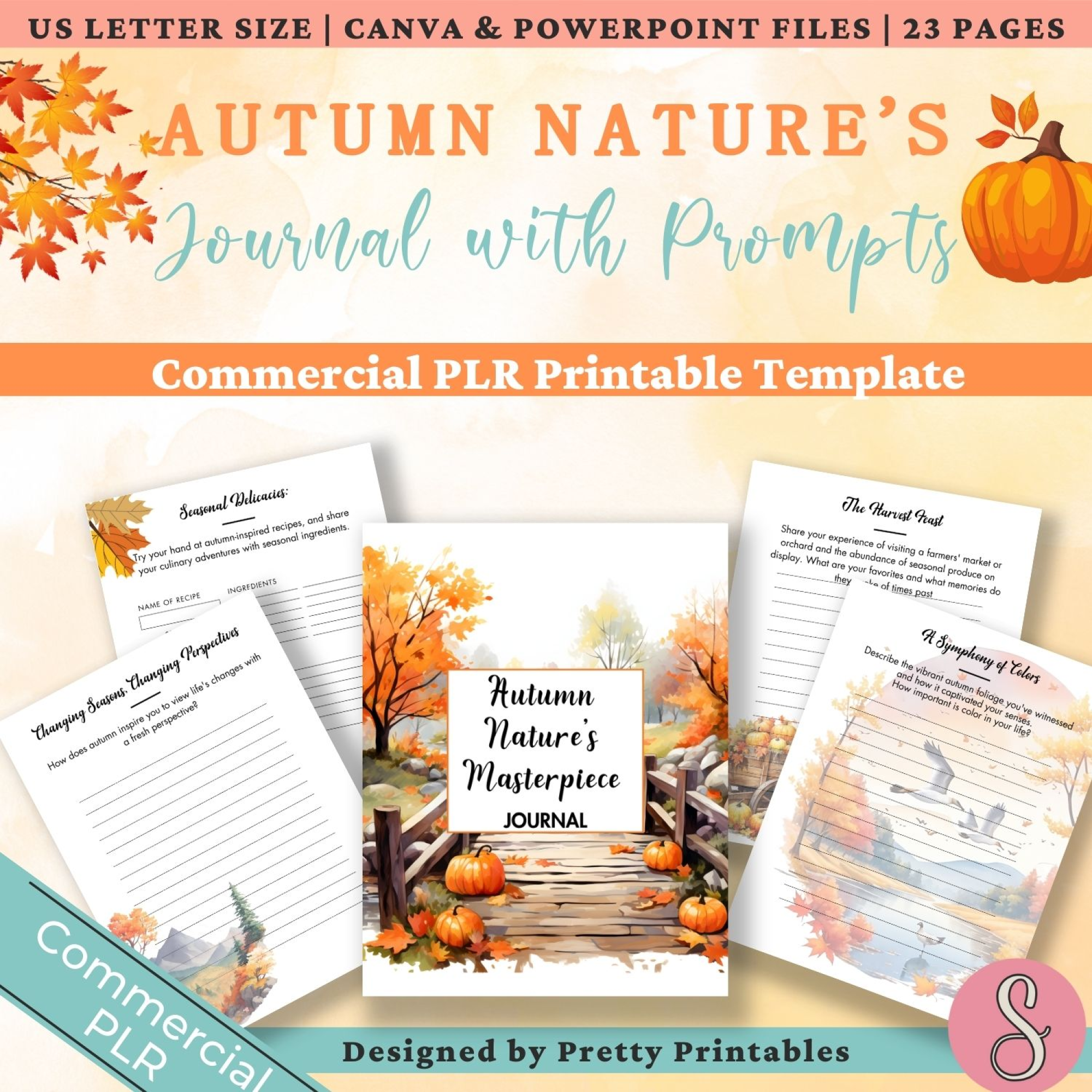 Autumn Nature's Masterpiece Journal with Prompts PLR