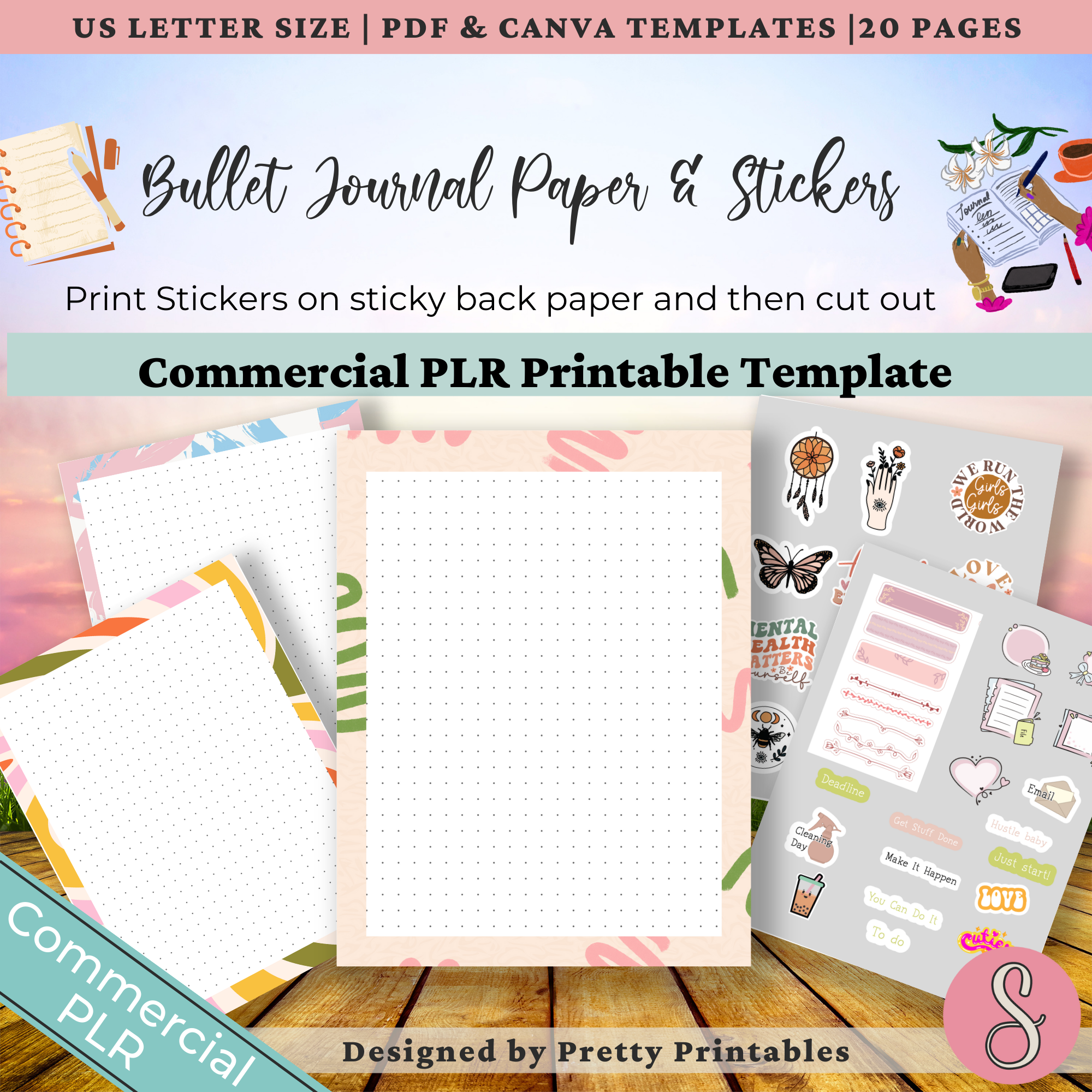 Bullet Journal add-ons - Framed Dot Paper and Stickers Set.
